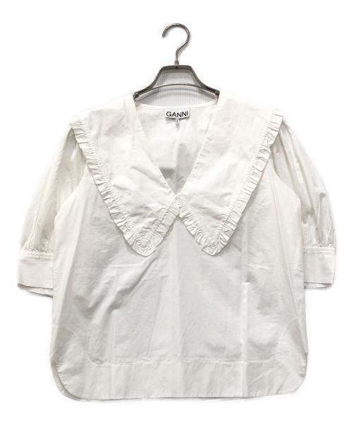 GANNI（ガニー）GANNI (ガニー) コットンポプリン Vネックラッフルブラウス ホワイト サイズ:36の古着・服飾アイテム