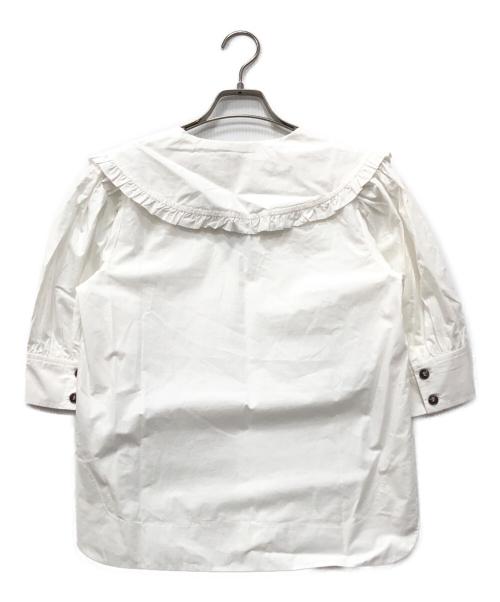 GANNI（ガニー）GANNI (ガニー) コットンポプリン Vネックラッフルブラウス ホワイト サイズ:36の古着・服飾アイテム
