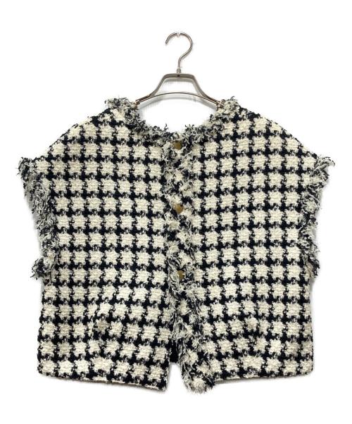 TOMORROW LAND collection（トゥモローランドコレクション）TOMORROW LAND collection (トゥモローランドコレクション) ブリオンハウンドトゥース フロンタブルジレ ホワイト サイズ:36の古着・服飾アイテム
