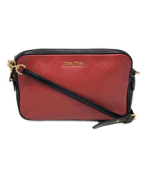 MIU MIU（ミュウミュウ）MIU MIU (ミュウミュウ) MADRAS バイカラーショルダーバッグ レッド×ブラック サイズ:下記参照の古着・服飾アイテム