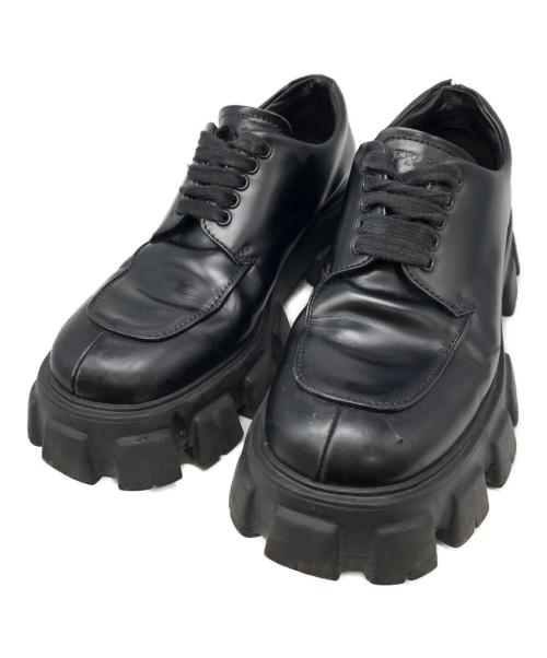 PRADA（プラダ）PRADA (プラダ) モノリス ブラッシュドレザー レースアップシューズ ブラック サイズ:UK6の古着・服飾アイテム