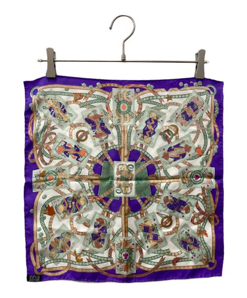 HERMES（エルメス）HERMES (エルメス) カレ45 DAME DE COEUR A VOUS L’HONNEUR ハートのクイーン パープル×アイボリーの古着・服飾アイテム