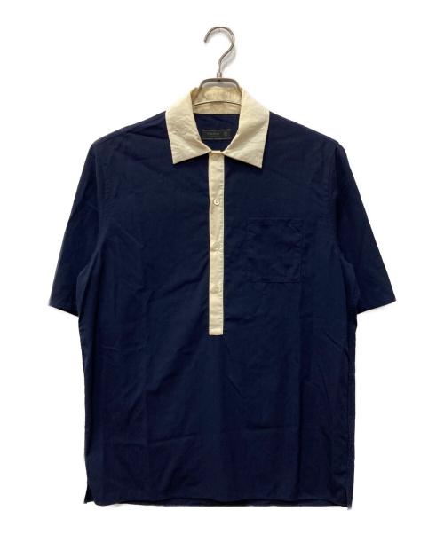 PRADA（プラダ）PRADA (プラダ) バイカラーポロシャツ ネイビー サイズ:38の古着・服飾アイテム