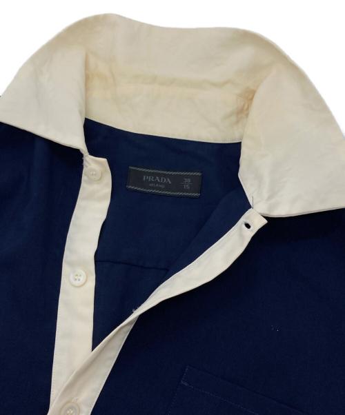 PRADA（プラダ）PRADA (プラダ) バイカラーポロシャツ ネイビー サイズ:38の古着・服飾アイテム