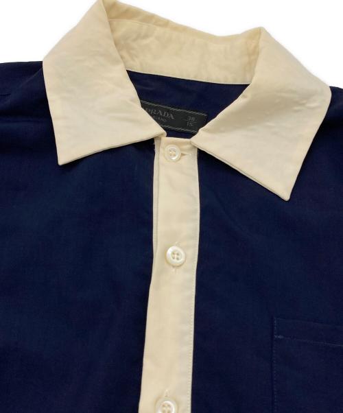 PRADA（プラダ）PRADA (プラダ) バイカラーポロシャツ ネイビー サイズ:38の古着・服飾アイテム