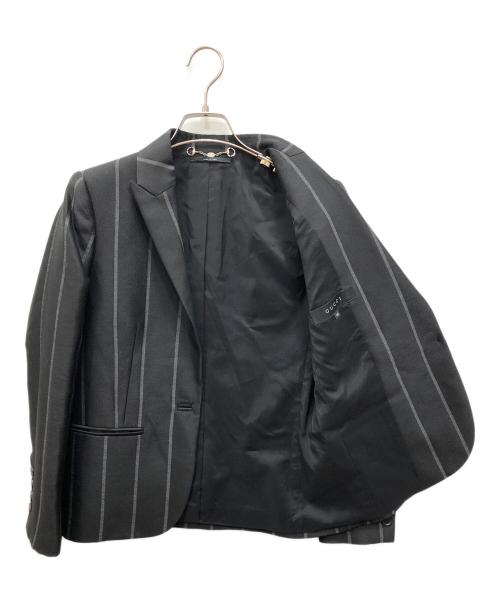 GUCCI（グッチ）GUCCI (グッチ) シルク混 ストライプ1Bジャケット ブラック サイズ:40の古着・服飾アイテム