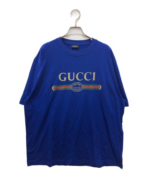 GUCCI（グッチ）GUCCI (グッチ) プリント シルクブレンドジャージー Tシャツ ブルー サイズ:XXLの古着・服飾アイテム