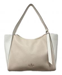 Kate Spade（ケイトスペード）の古着「ノット カラーブロック ラージ ジップ トート」｜ベージュ×ホワイト