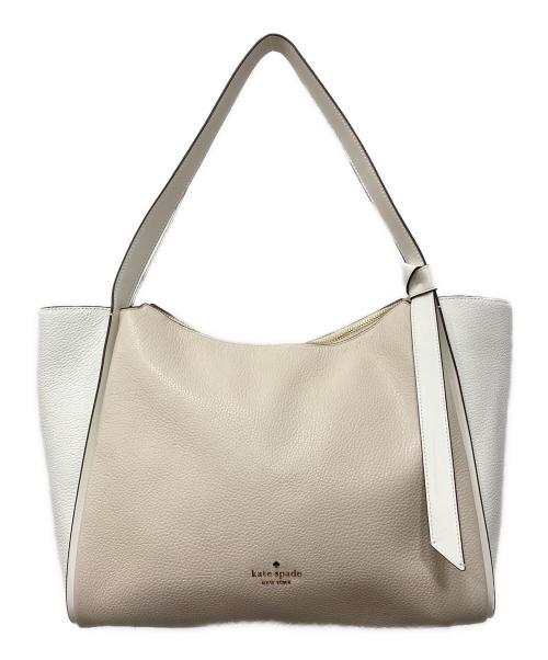 Kate Spade（ケイトスペード）Kate Spade (ケイトスペード) ノット カラーブロック ラージ ジップ トート ベージュ×ホワイトの古着・服飾アイテム