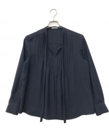 theory luxe（セオリーリュクス）の古着「ピンタックボウタイブラウス」｜ネイビー