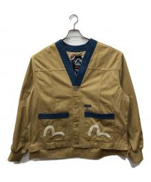 EVISU（エヴィス）の古着「エンブロイダリー デニム切替ノーカラージャケット」｜ベージュ