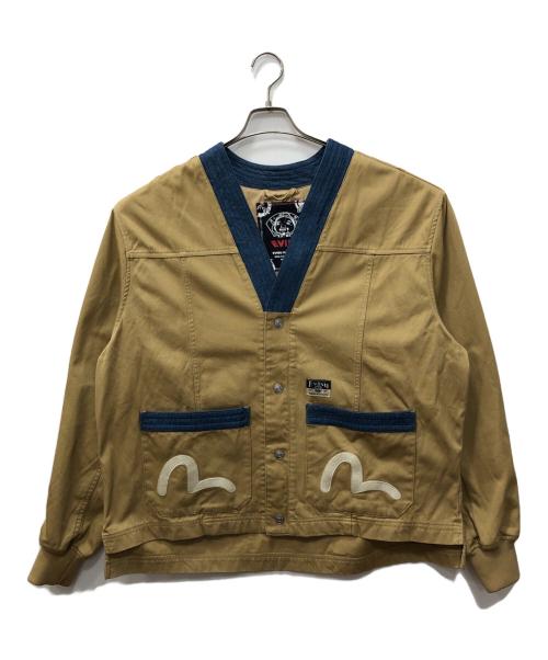 EVISU（エヴィス）EVISU (エヴィス) エンブロイダリー デニム切替ノーカラージャケット ベージュ サイズ:XXLの古着・服飾アイテム