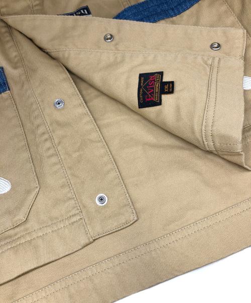 EVISU（エヴィス）EVISU (エヴィス) エンブロイダリー デニム切替ノーカラージャケット ベージュ サイズ:XXLの古着・服飾アイテム