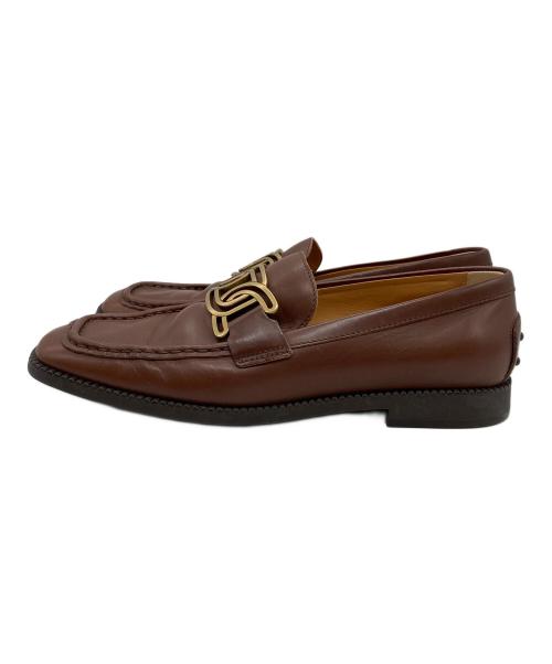 TOD'S（トッズ）TOD'S (トッズ) ケイト チェーンスクエアトゥローファー ブラウン サイズ:37の古着・服飾アイテム