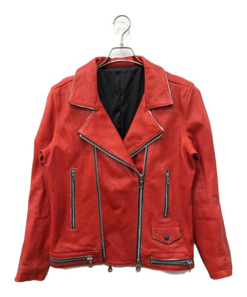 NO ID.（ノーアイディー）NO ID. (ノーアイディー) ダブルライダースレザージャケット レッド サイズ:SIZE 3の古着・服飾アイテム