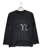 Y'sワイズ）の古着「コットン ロゴ クルーネック カットソー」｜ブラック
