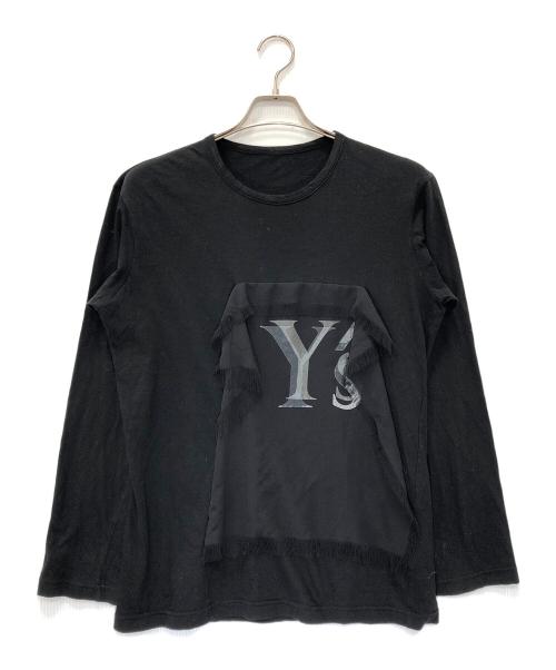 Y's（ワイズ）Y's (ワイズ) コットン ロゴ クルーネック カットソー ブラック サイズ:2の古着・服飾アイテム