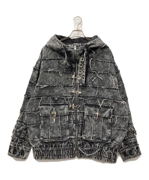 REFLEM（レフレム）REFLEM (レフレム) 継ぎ接ぎベルト付きハイネックジップパーカー グレー サイズ:FREEの古着・服飾アイテム
