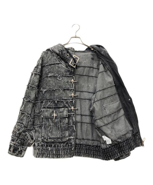 REFLEM（レフレム）REFLEM (レフレム) 継ぎ接ぎベルト付きハイネックジップパーカー グレー サイズ:FREEの古着・服飾アイテム