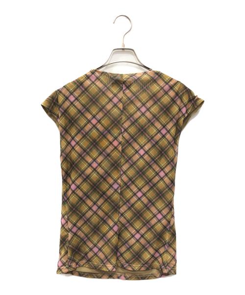 taottao（タオタオ）taottao (タオタオ) Plaid Mesh Star Cutout Tshirt ブラウン サイズ:SIZE Sの古着・服飾アイテム