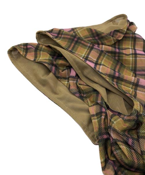 taottao（タオタオ）taottao (タオタオ) Plaid Mesh Star Cutout Tshirt ブラウン サイズ:SIZE Sの古着・服飾アイテム
