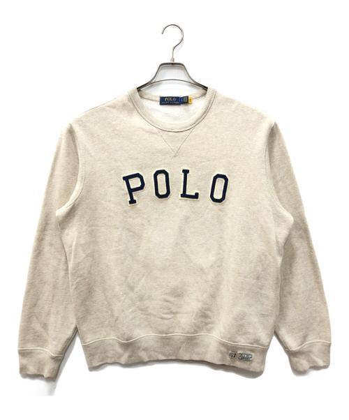 POLO RALPH LAUREN（ポロ・ラルフローレン）POLO RALPH LAUREN (ポロ・ラルフローレン) ロゴワッペンクルーネックスウェット ベージュ サイズ:SIZE Lの古着・服飾アイテム