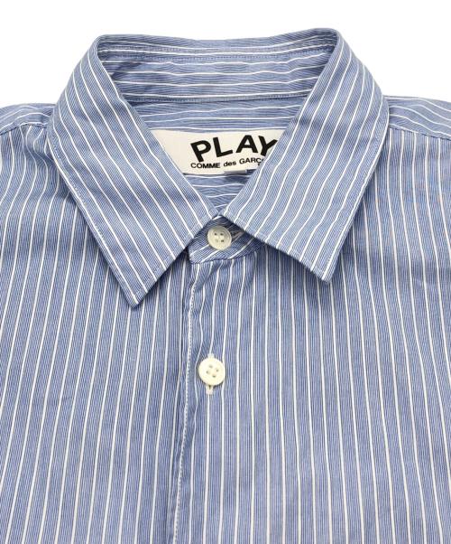 PLAY COMME des GARCONS（プレイコムデギャルソン）PLAY COMME des GARCONS (プレイコムデギャルソン) ハートワッペンストライプシャツ ブルー サイズ:SIZE Mの古着・服飾アイテム