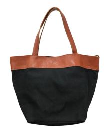 IL BISONTE（イル ビゾンテ）の古着「キャンバス×レザーコンビ トートバッグ」｜ブラック×ブラウン