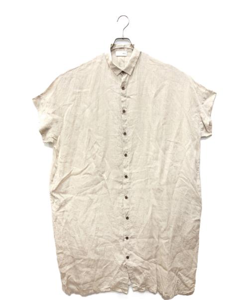 HUIS（ハウス）HUIS (ハウス) シャトルリネンライトショートスリーブロングシャツ ベージュ サイズ:SIZE FREEの古着・服飾アイテム