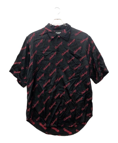 BALENCIAGA（バレンシアガ）BALENCIAGA (バレンシアガ) ロゴ刺繍レーヨン混シャツ ブラック サイズ:36の古着・服飾アイテム