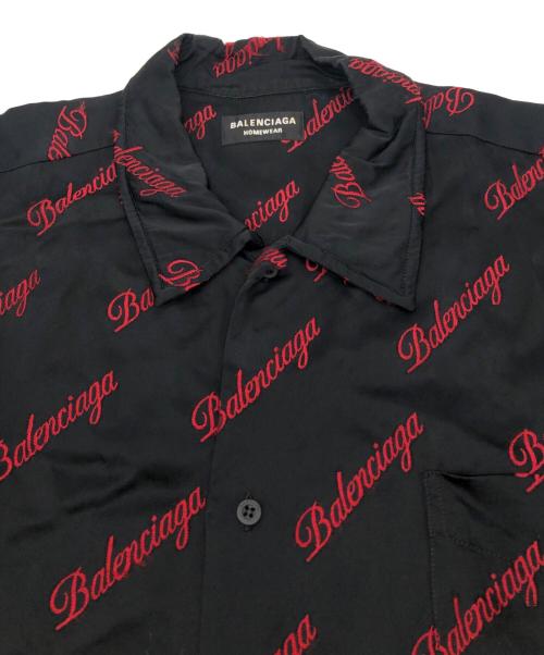 BALENCIAGA（バレンシアガ）BALENCIAGA (バレンシアガ) ロゴ刺繍レーヨン混シャツ ブラック サイズ:36の古着・服飾アイテム