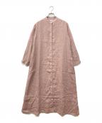 fog linen workフォグリネンワーク）の古着「リネンバンドカラーシャツワンピース」｜ピンク