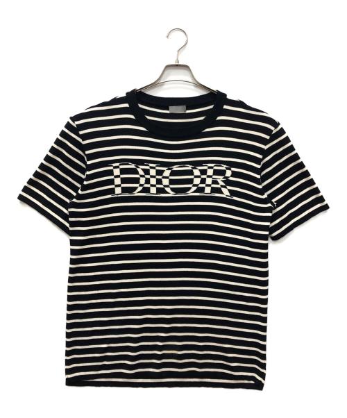 Dior（ディオール）Dior (ディオール) ロゴジャガードボーダーニットTシャツ ブラック×ホワイト サイズ:SIZE Mの古着・服飾アイテム