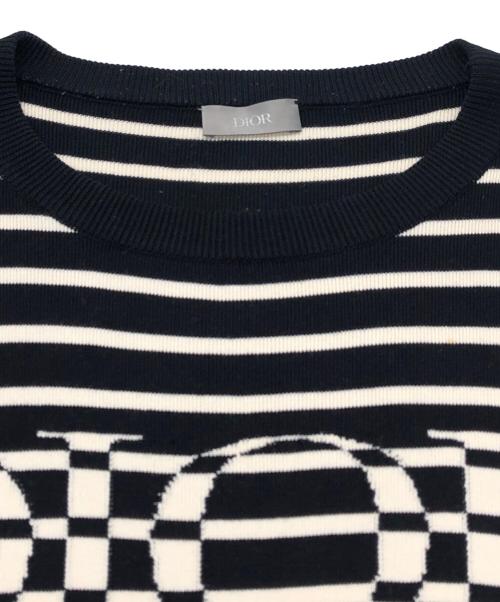 Dior（ディオール）Dior (ディオール) ロゴジャガードボーダーニットTシャツ ブラック×ホワイト サイズ:SIZE Mの古着・服飾アイテム