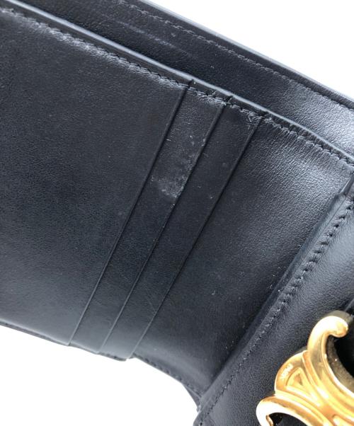 CELINE（セリーヌ）CELINE (セリーヌ) スモール フラップウォレット トリオンフ / シャイニーカーフスキン ブラックの古着・服飾アイテム