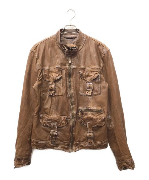 DOLCE & GABBANA（ドルチェ＆ガッバーナ）DOLCE & GABBANA (ドルチェ＆ガッバーナ) バッファローレザージャケット ブラウン サイズ:50の古着・服飾アイテム