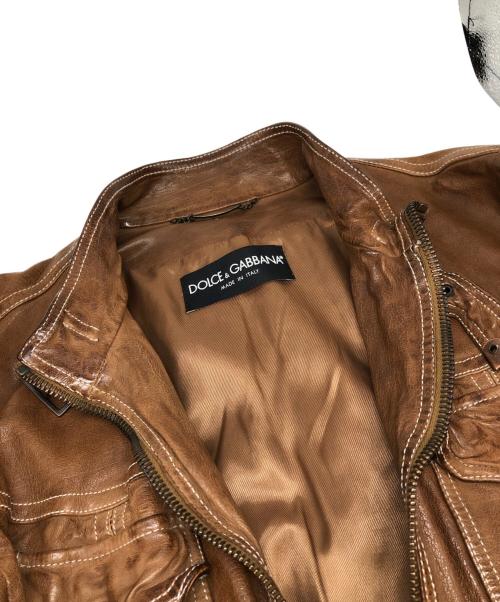 DOLCE & GABBANA（ドルチェ＆ガッバーナ）DOLCE & GABBANA (ドルチェ＆ガッバーナ) バッファローレザージャケット ブラウン サイズ:50の古着・服飾アイテム