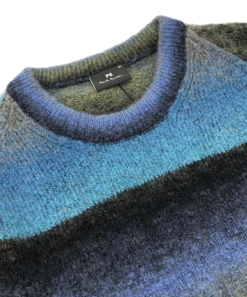 PS Paul Smith（ＰＳポールスミス）PS Paul Smith (ＰＳポールスミス) Gradient Stripeニット ブルー サイズ:XLの古着・服飾アイテム