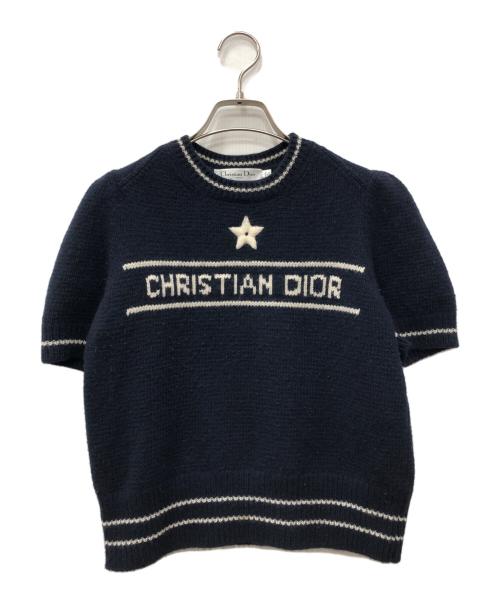 Christian Dior（クリスチャン ディオール）Christian Dior (クリスチャン ディオール) ロゴショートスリーブニット ネイビー サイズ:42の古着・服飾アイテム