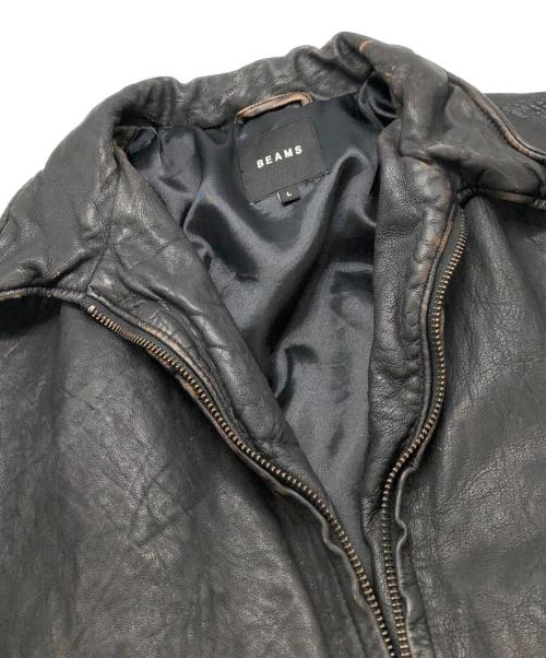 BEAMS（ビームス）BEAMS (ビームス) ユーズド加工 レザー ジップブルゾン ブラック サイズ:Lの古着・服飾アイテム