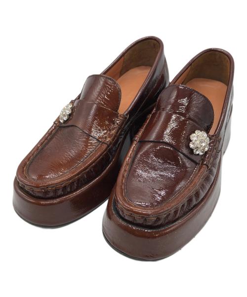 GANNI（ガニー）GANNI (ガニー) ビジュー付き厚底ローファー ブラウン サイズ:SIZE 37の古着・服飾アイテム