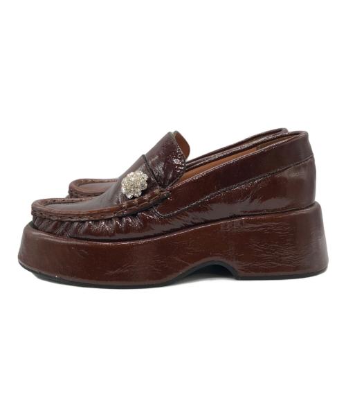 GANNI（ガニー）GANNI (ガニー) ビジュー付き厚底ローファー ブラウン サイズ:SIZE 37の古着・服飾アイテム