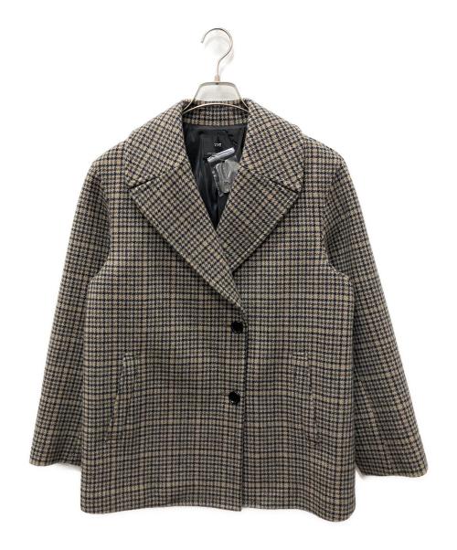 23区（ニジュウサンク）23区 (ニジュウサンク) ボンディング チェックツイード ジャコット ブラウン サイズ:SIZE 38の古着・服飾アイテム