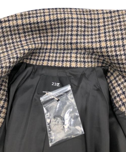 23区（ニジュウサンク）23区 (ニジュウサンク) ボンディング チェックツイード ジャコット ブラウン サイズ:SIZE 38の古着・服飾アイテム