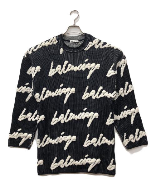 BALENCIAGA（バレンシアガ）BALENCIAGA (バレンシアガ) 3Dスクリブル オーバーサイズ ニット セーター ブラック×ホワイト サイズ:XSの古着・服飾アイテム