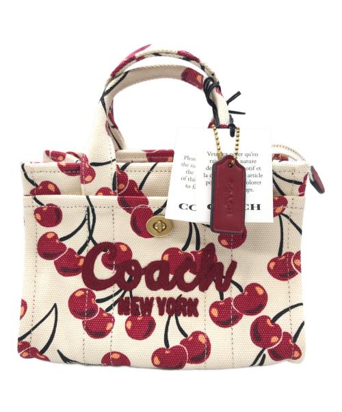 COACH（コーチ）COACH (コーチ) カーゴ トート バッグ 20 チェリープリント レッド×アイボリーの古着・服飾アイテム