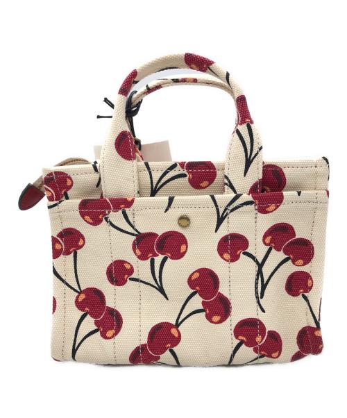 COACH（コーチ）COACH (コーチ) カーゴ トート バッグ 20 チェリープリント レッド×アイボリーの古着・服飾アイテム