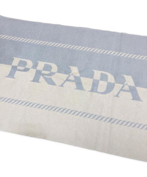 PRADA（プラダ）PRADA (プラダ) ロゴウールマフラー ブルーの古着・服飾アイテム