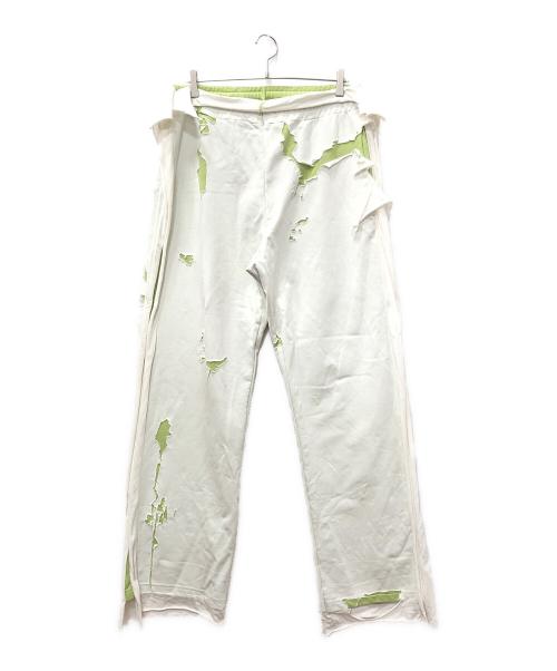 DIESEL（ディーゼル）DIESEL (ディーゼル) ダメージ加工ワイドスウェットパンツ ホワイト×グリーン サイズ:SIZE XLの古着・服飾アイテム