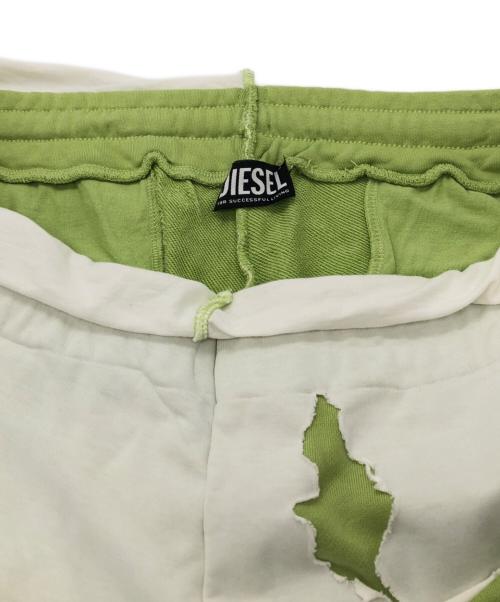 DIESEL（ディーゼル）DIESEL (ディーゼル) ダメージ加工ワイドスウェットパンツ ホワイト×グリーン サイズ:SIZE XLの古着・服飾アイテム